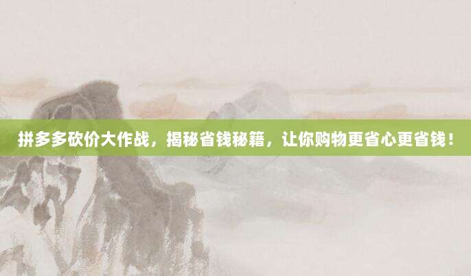 拼多多砍价大作战，揭秘省钱秘籍，让你购物更省心更省钱！