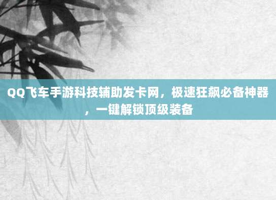 QQ飞车手游科技辅助发卡网，极速狂飙必备神器，一键解锁顶级装备
