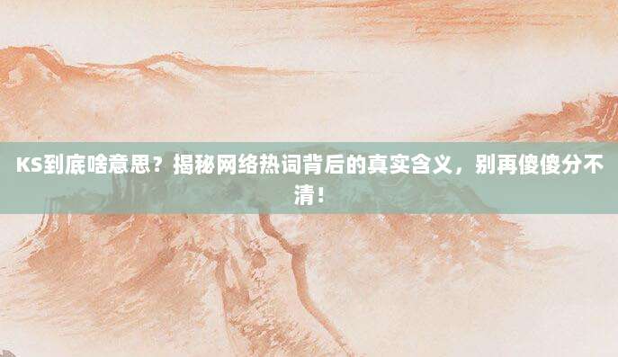 KS到底啥意思？揭秘网络热词背后的真实含义，别再傻傻分不清！