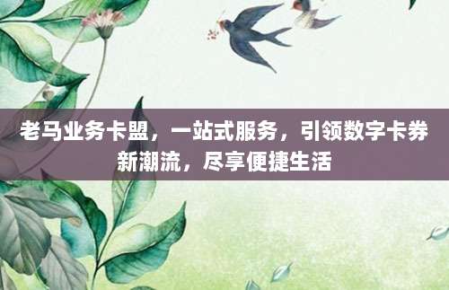 老马业务卡盟，一站式服务，引领数字卡券新潮流，尽享便捷生活